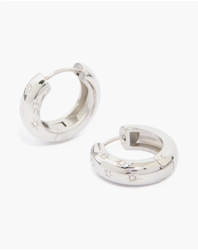 Lovisa - Waterproof Stainless Steel Cubic Zirconia Star Hanging Hoop Earrings