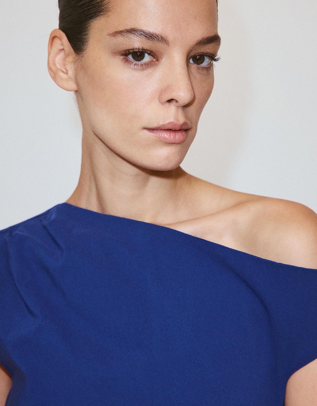 M.N.G - Asymmetric Neckline Dress with Knot Detail
