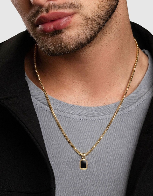 Nialaya Jewellery - Men's Sterling Silver Necklace with Two-in-One Malachite & Black Onyx Pendant