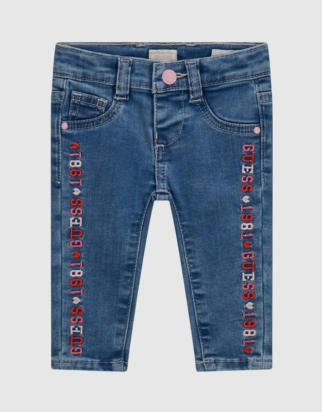 GUESS - Skinny Stretch Denim Pants with Logo Embroidery