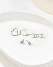 Mestige - Starlight Trio Earrings Set - Silver Plated