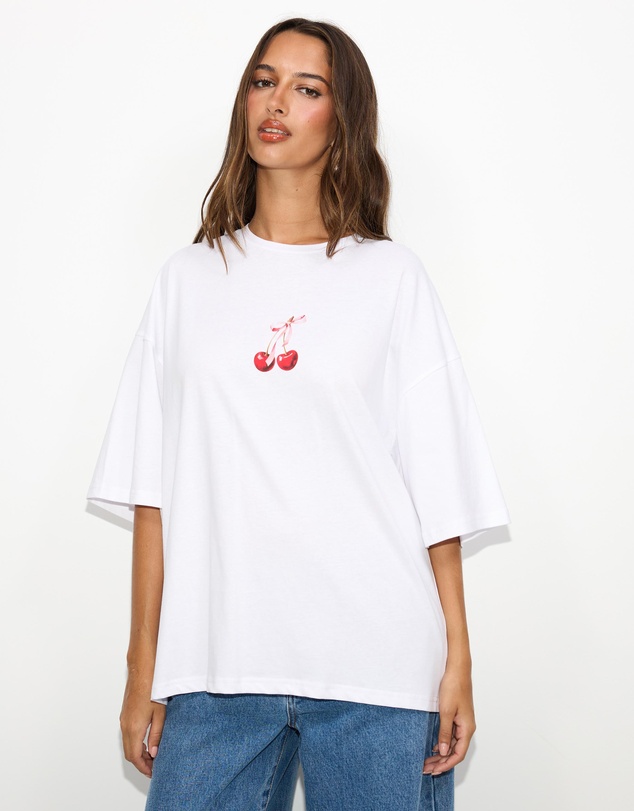 Dazie - Cherry Bow Oversized Graphic Tee