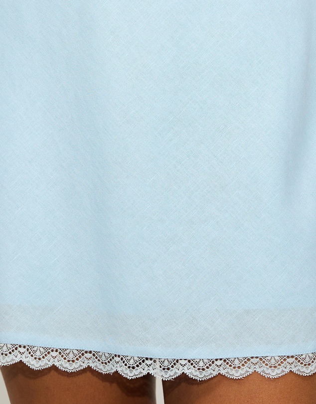 Dazie - Porcelain Linen Blend Lace Trim Mini Dress