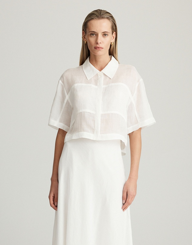 Mattir - Aire Ramie Crop Shirt White