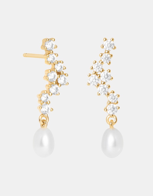 Astrid & Miyu - Scalloped Crystal Cultured Pearl Charm Studs
