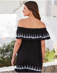 Sosandar - Embroidered Detail Bardot Shift Dress