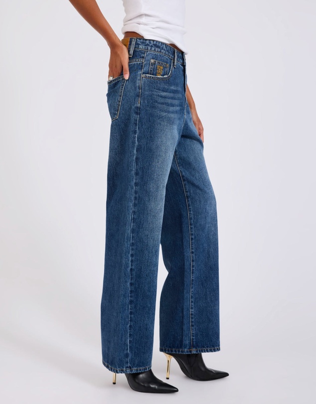 ONE TEASPOON - Baxters Mid Waist Wide Leg Denim Jeans - Blue Love