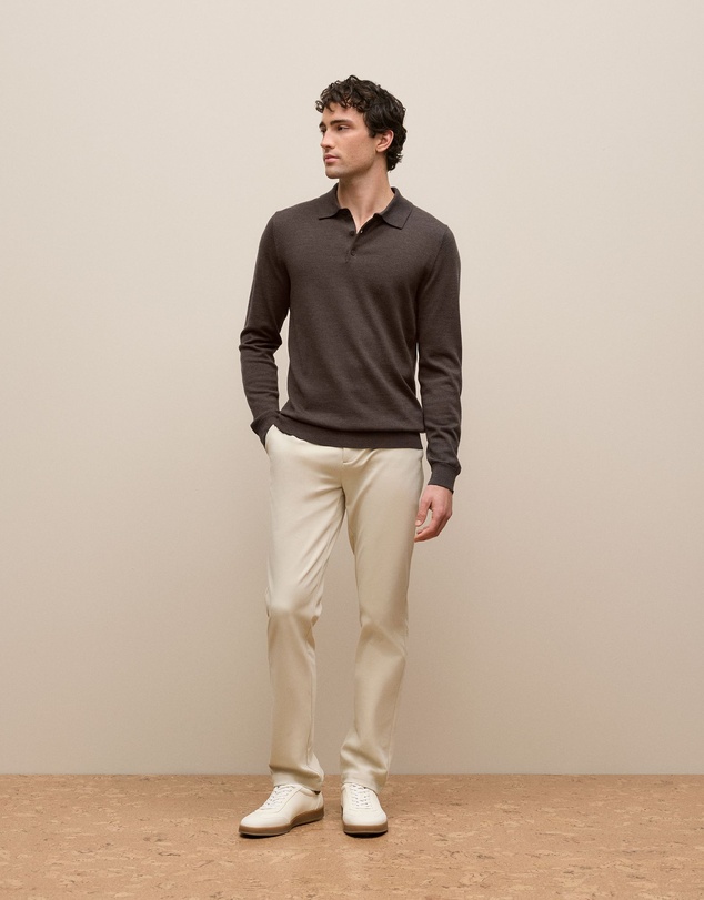 Trenery - Merino Long Sleeve Polo in Espresso