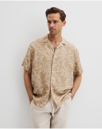 Country Road - Tencel Linen Palm Print Short Sleeve Shirt