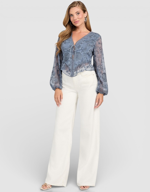 GUESS - Seiah Tie Front Long Sleeve Top