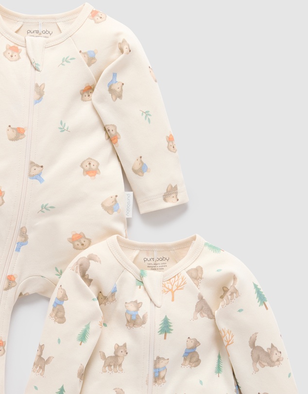 Purebaby - 2 Pack Zip Growsuit -Kids-Babies