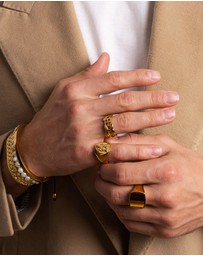 Nialaya Jewellery - Men's Gold Signet Ring with Brown Tiger Eye