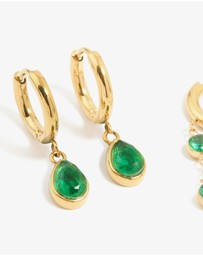 Lovisa - Waterproof Gold Plated Stainless Steel Green Cubic Zirconia Huggie Earrings 2-Pack