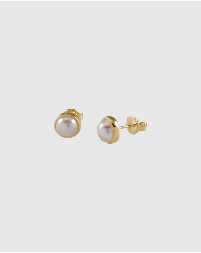 Von Treskow - Cased Round Pearl Studs (6MM)