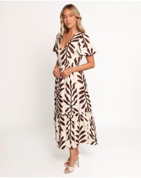 Petal & Pup - Steele Puff Sleeve Midi Dress - Brown Palm