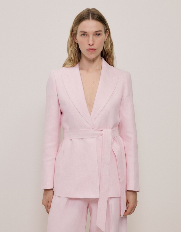 Trenery - Linen Herringbone Belted Jacket in Blossom Pink