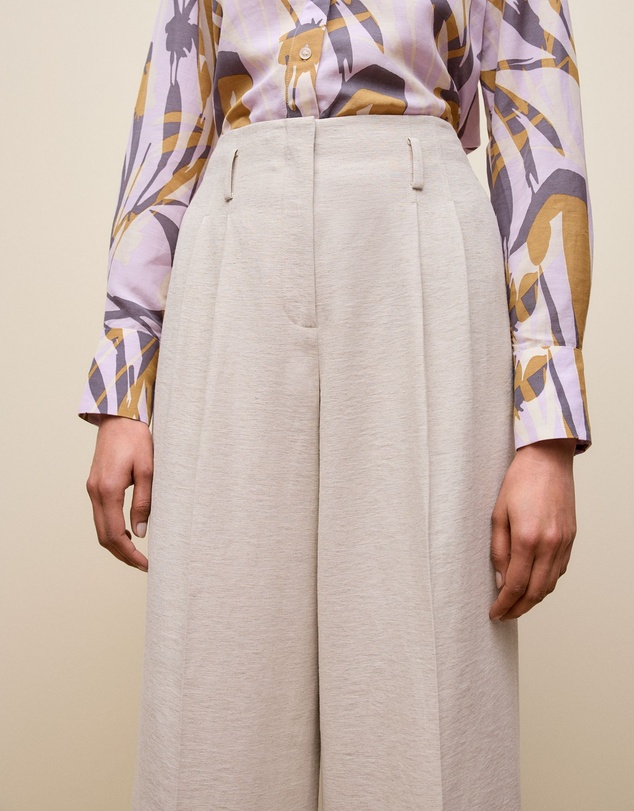 Trenery - Linen Blend Double Pleat Pant in Stone
