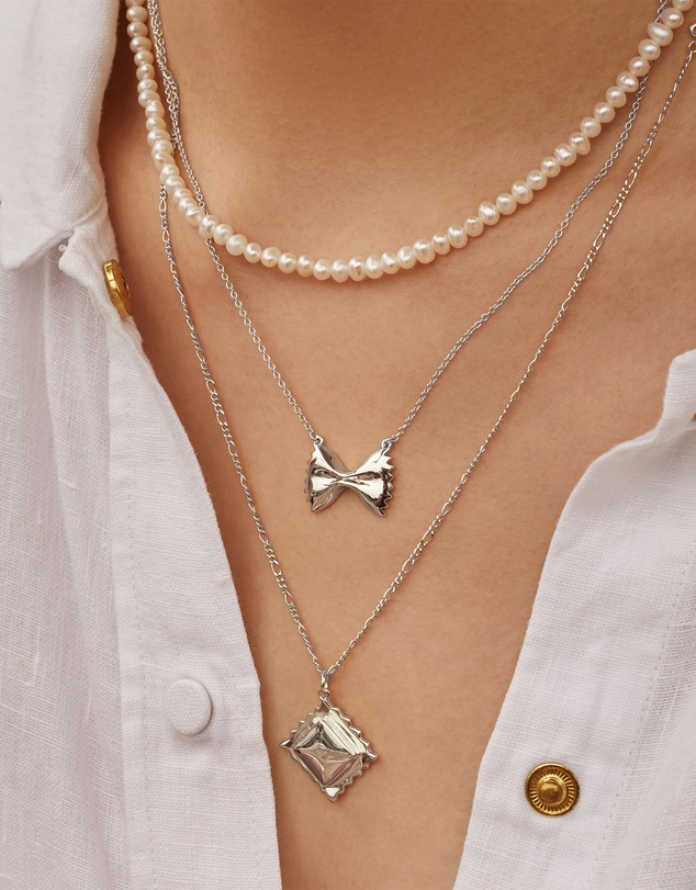 Wanderlust + Co - Bow Tie Pasta Silver Necklace