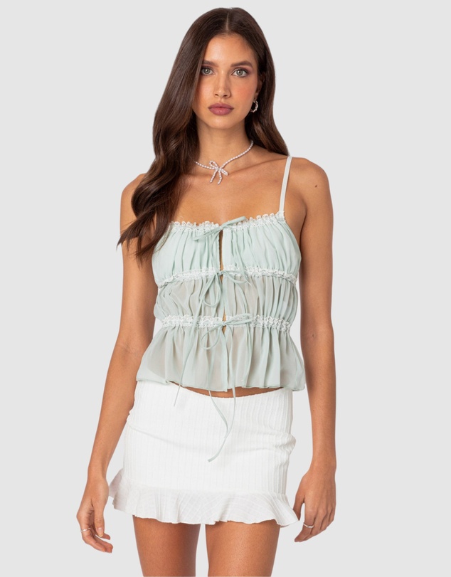 EDIKTED - Addy Tie Front Sheer Chiffon Top