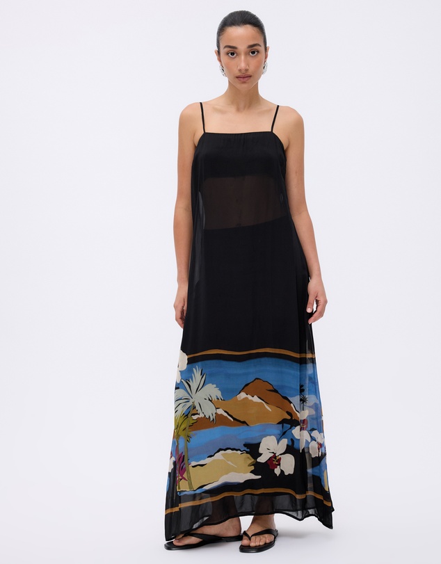 Minima Esenciales - Moonlit Palms Sheer Maxi Dress with Detachable Skirt