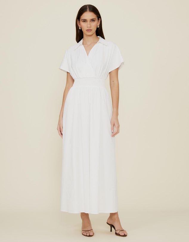 The Fated - Shirred Drop Waist Collared Dress