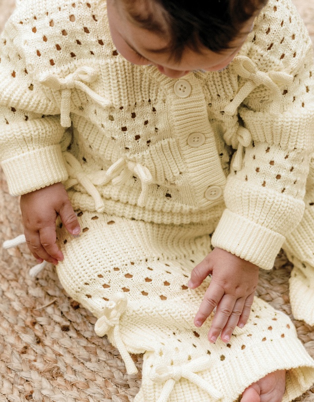 Kynd Baby - Knit Bow Pant in Ivory