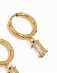 Lovisa - Waterproof Gold Plated Stainless Steel Baguette Diamante Huggie Earrings