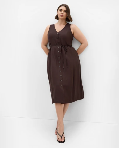 City Chic - Plus size Evani Tie Waist Midi Dress - chocolate