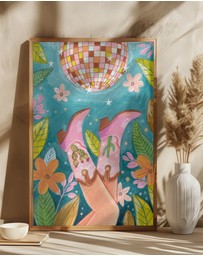 Olive et Oriel - Cowboy Boots And Disco Ball by Caroline Bonne Muller Art Print