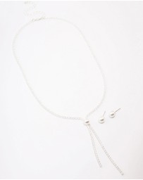 Lovisa - Silver Cubic Zirconia Lariat Necklace & Earring Set