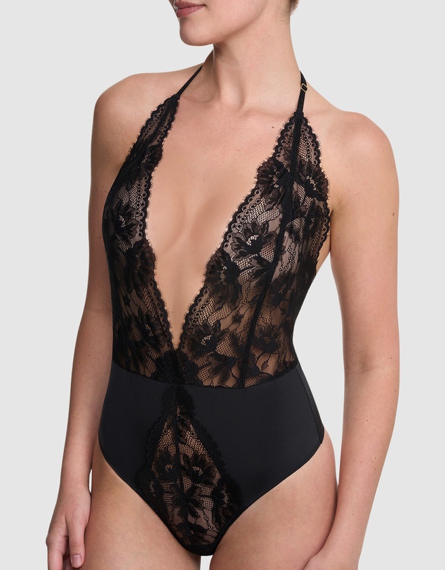 Natori - Fleur Thong Cut Halter Lace Lingerie Bodysuit