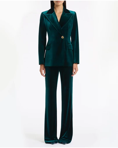 Carla Zampatti - Hunter Green Velvet Longline Jacket