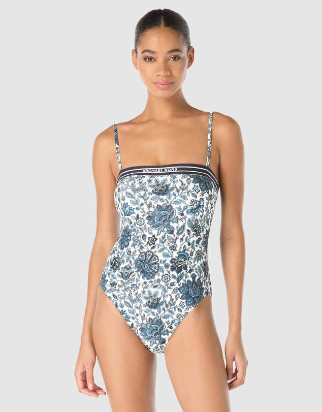 Michael Kors - Provincial Fleur Logo Elastic Underwired Bandeau Swimsuit