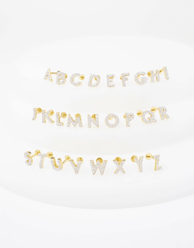 Wanderlust + Co - Alphabet Pave Gold Flat Back Earring - Letter W