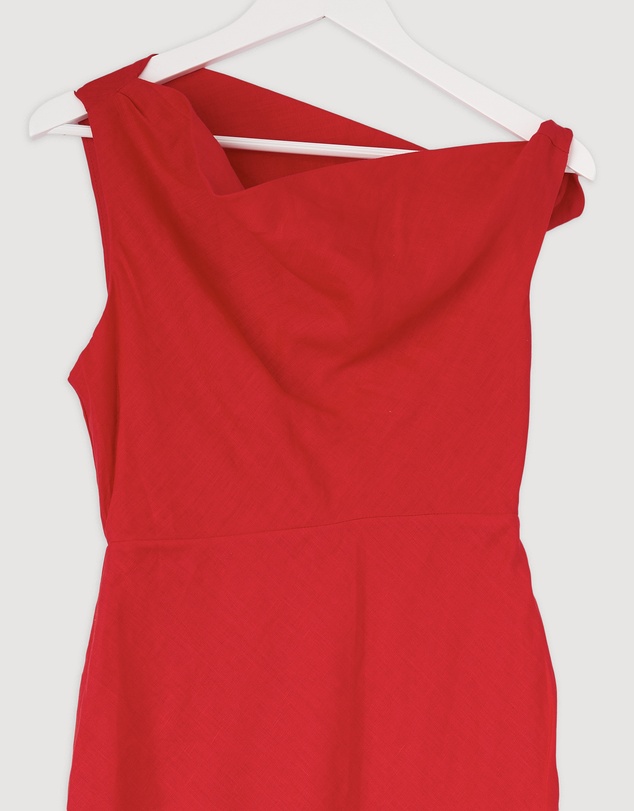 Revibe - Repaired AERE Fia Linen Draped Off Shoulder Maxi Dress - AU 8