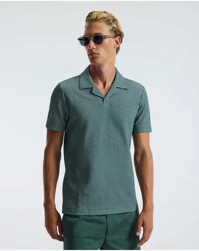 Calibre - Striped Seersucker Knit Polo Sea Green