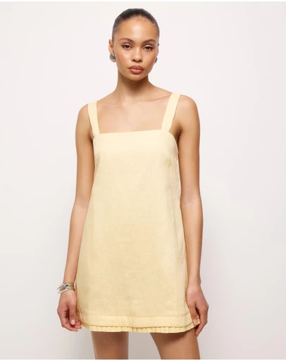 AERE - Cova Pleat Trim Linen Mini Dress