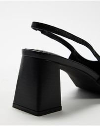 Atmos&Here - Raven Leather Slingback Heels