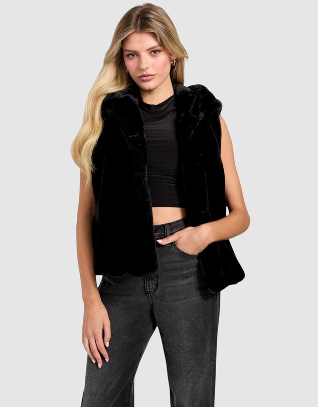 GUESS - Sophy Hooded Faux-Fur Vest