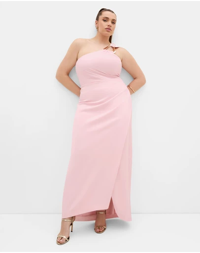 City Chic - Plus size Jayne One Shoulder Maxi Dress - heavenly pink