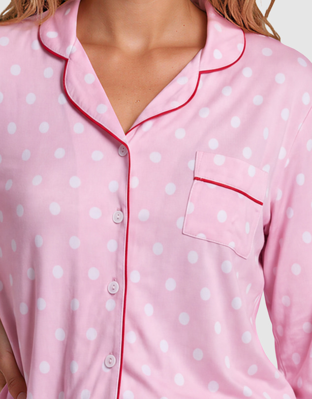 Sant And Abel - Women's Spotty Pink Bamboo Long PJ Set