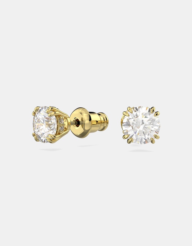Swarovski - Stilla stud earrings, Round cut, White, Gold-tone plated