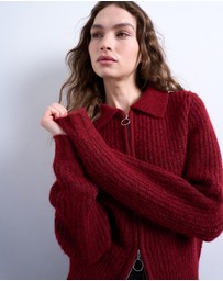 TOPSHOP - Topshop Knitted Collar Zip Ring Cardigan
