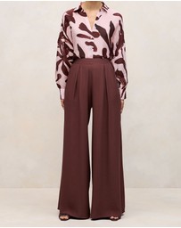 Trenery - Pleat Detail Palazzo Pant in Espresso