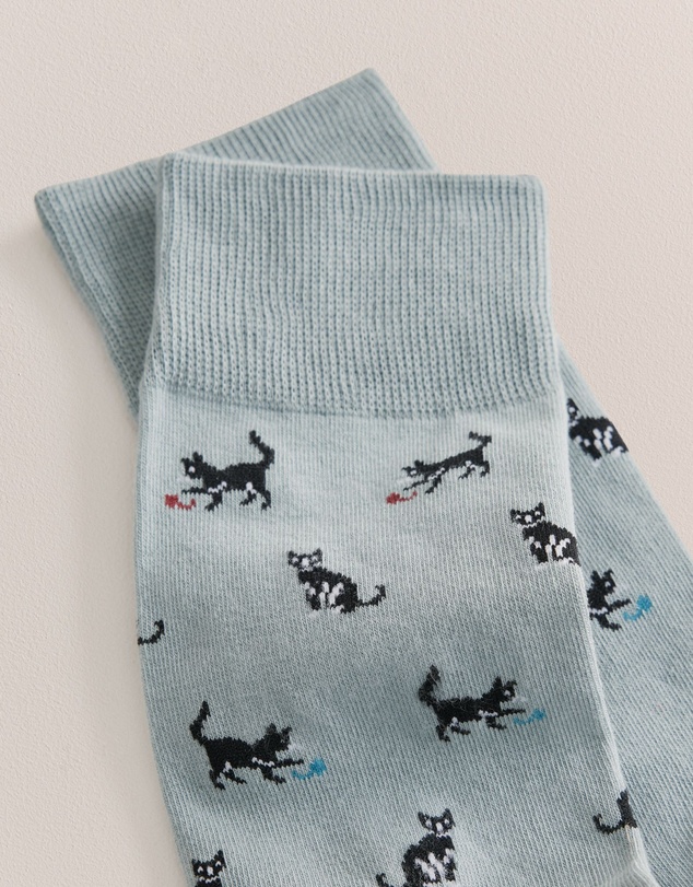 Trenery - Black Cat Sock in Sage Green