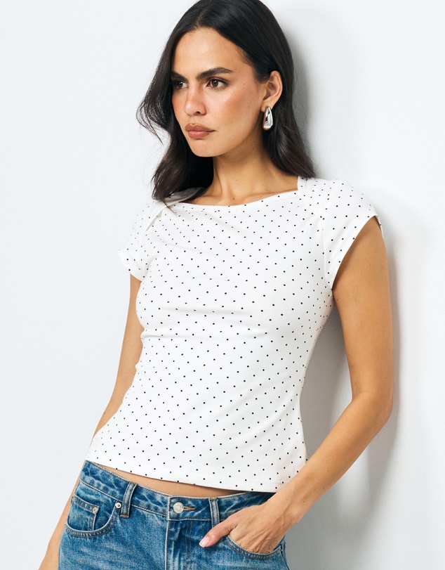 AERE - Cap Sleeve Polka Dot