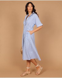 Petal & Pup - Finn Collared Midi Dress - Blue Stripe