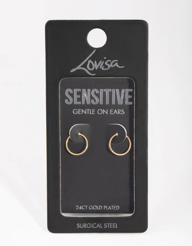 Lovisa - 24 Carat Gold Plated Surgical Steel Fine 10mm Sleeper Earrings