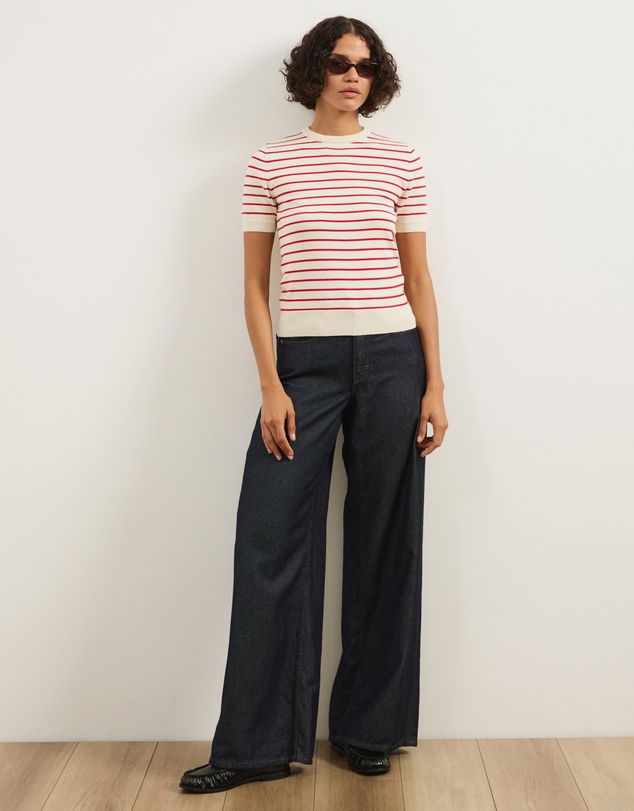 Atmos&Here - Short Sleeve Fine Knit Stripe Top