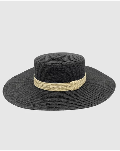 Jacaru - Jacaru 1879 Ladies Flat Wide Brim Black with natural trim